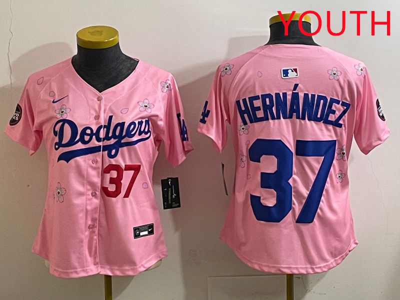 Youth Los Angeles Dodgers #37 Hernandz Pink Sakura Edition 2025 Nike MLB Jersey style 35